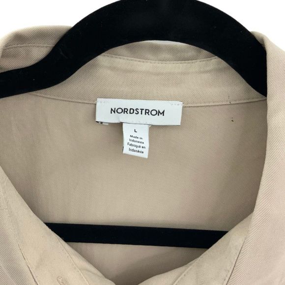 Nordstrom Long Sleeve Drawstring Waist Shirtdress Tan Size Large - Picture 6 of 14